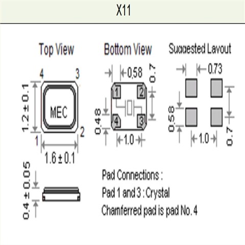1612mm,台湾玛居礼晶振,X11-24.000-20-10/10W,24MHZ
