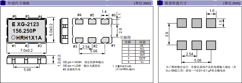 2.5V低电压驱动晶振,有源5*7mm振荡器,XG-2123CA晶振