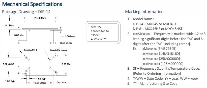 DIP-14 MXO45 or MXO45T 